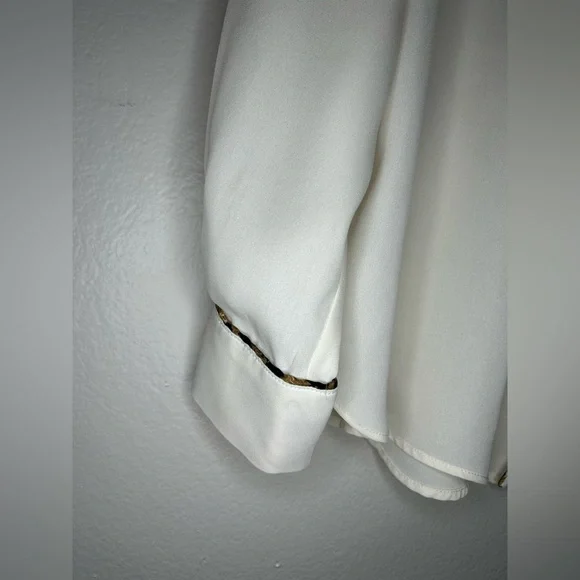 ZARA silky Ivory blouse w/ animal-print piping trim size S - Picture 13 of 14